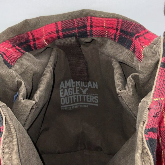 American Eagle Outfitters Red Plaid Canvas Duffel Bag - Picture 8 of 12